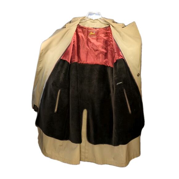 Vintage Arnie Men’s Trench Coat 52 Tall – Tan, Belted, Faux Fur Liner - Picture 14 of 15